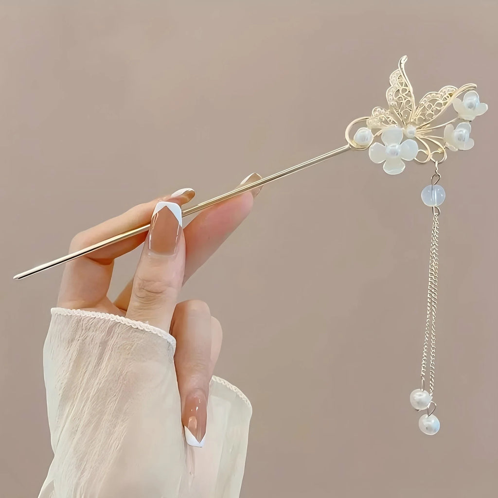 1/6pcs Elegant Chinese Style Tassel Hair Stick Traditional Floral Design Hairstyle Accessory Women Jewelry Hairpin Hairneedle