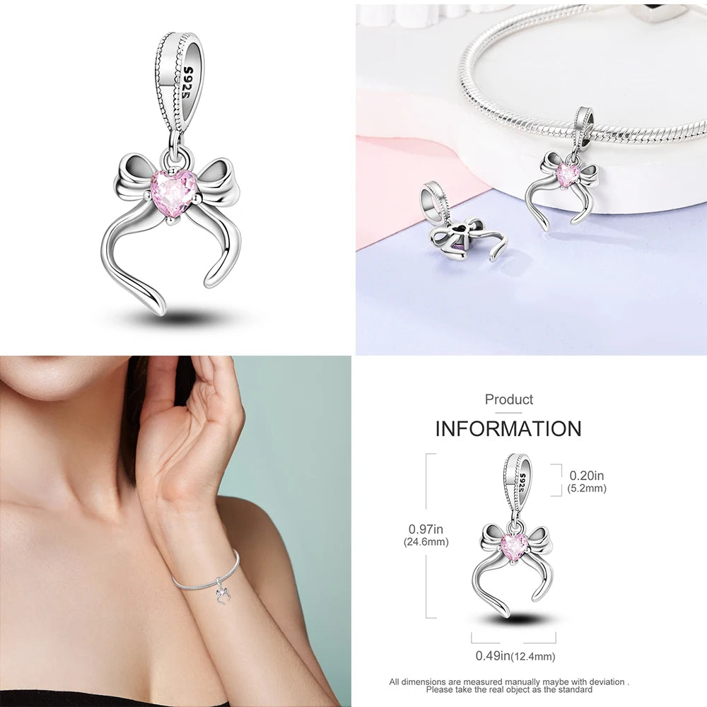 MULA 1PC 925 Sterling Silver Bow Charms Pendant Fit Original 925 Snake Chain Bracelet DIY Fine For Women Jewelry Making Gift