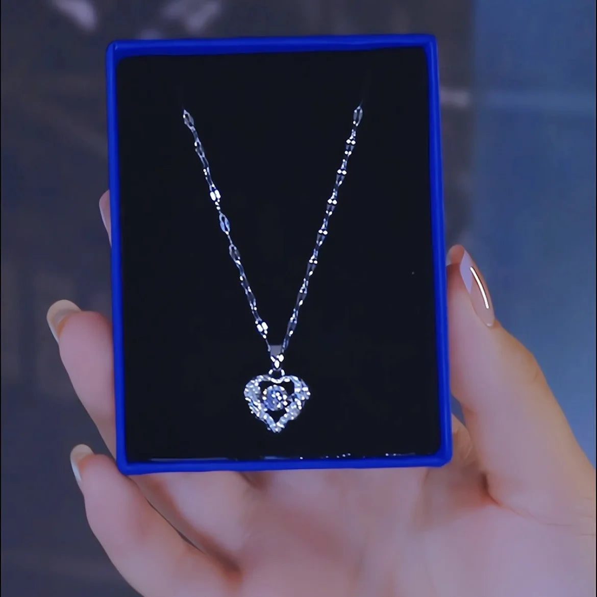 Iridescent Heart Necklace - Gold-Tone Alloy, Colorful Shimmering Heart Pendant, Cubic Zirconia Accents, Dainty Chain Fashion