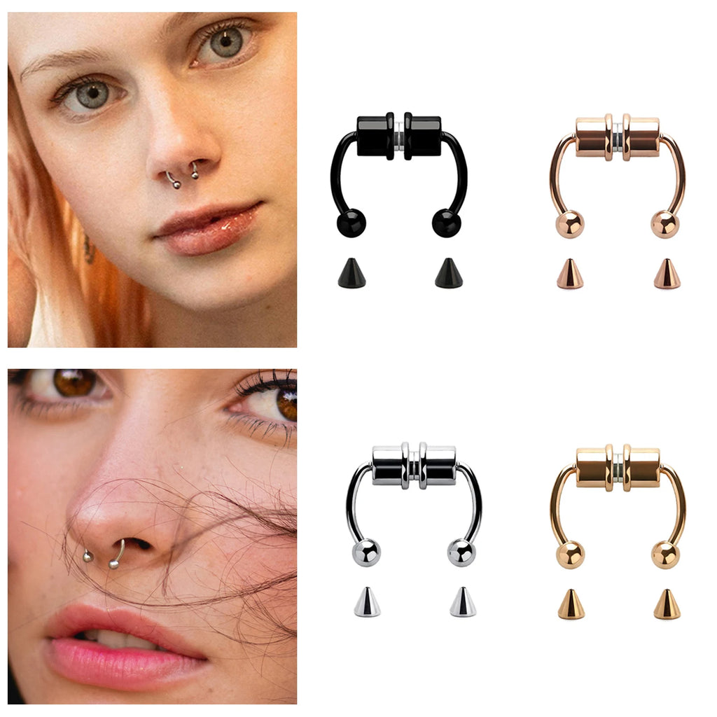 Stainless Steel Magnetic Nose Ring - Fake Non-Piercing Horseshoe Hoop, Clip-on Septum Jewelry