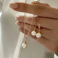 Stylish Pearl Jewelry Set for Women, Featuring Drop Earrings and Matching Necklace, Simple Elegant Everyday Wear and Party Acces
