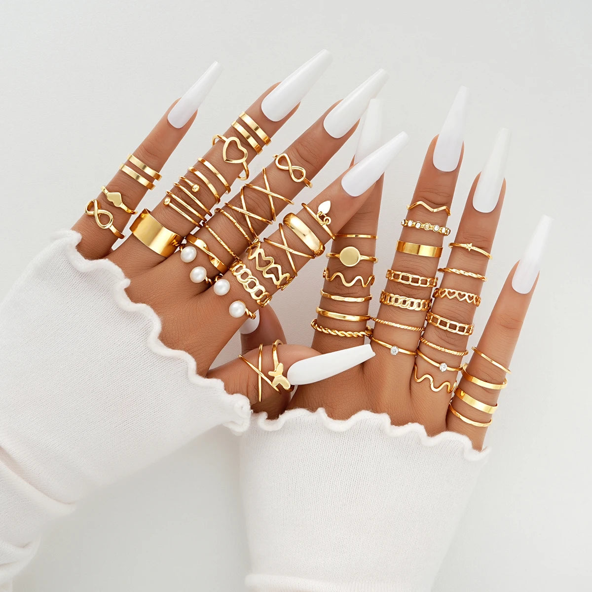 58PCS Vintage Heart Snake Butterfly Rings Set for Women Fashion Metal Gold Plated Geometric Hollow Finger Ring Jewelry Gifts New