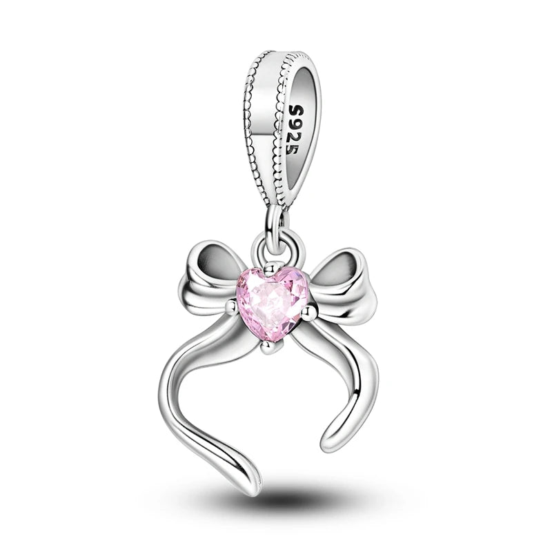 MULA 1PC 925 Sterling Silver Bow Charms Pendant Fit Original 925 Snake Chain Bracelet DIY Fine For Women Jewelry Making Gift
