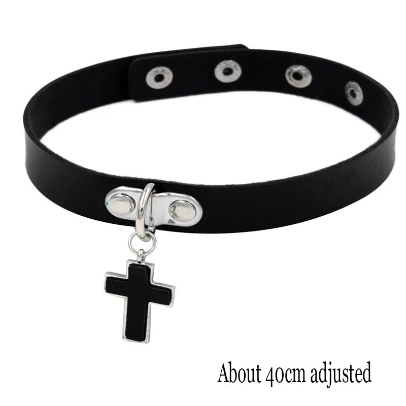 Woman Black Punk Choker Collar Necklace Sexy PU Leather Heart Lock Key Spike Chocker Gothic Cosplay Accessories Party Jewelry