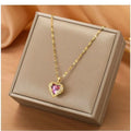 Iridescent Heart Necklace - Gold-Tone Alloy, Colorful Shimmering Heart Pendant, Cubic Zirconia Accents, Dainty Chain Fashion