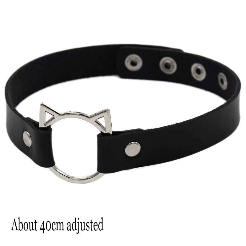 Woman Black Punk Choker Collar Necklace Sexy PU Leather Heart Lock Key Spike Chocker Gothic Cosplay Accessories Party Jewelry