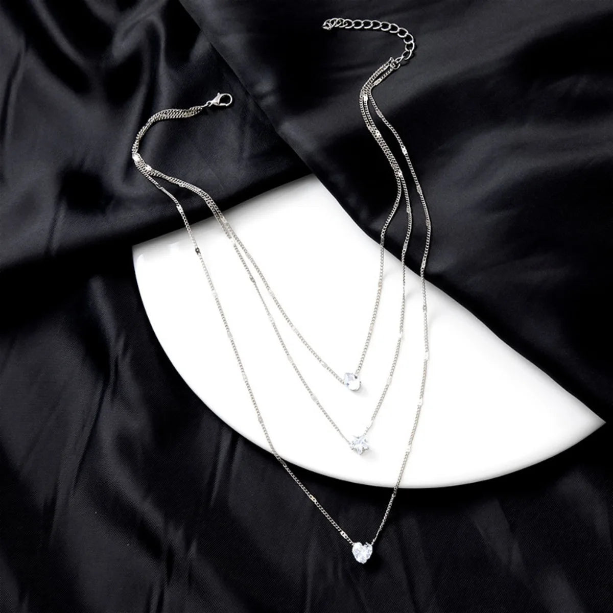 Multi-layer Five-pointed Star Heart Shape Water Drop Pendant Chain Necklace Alloy Material Glass Collarbone Chain Sexy Women New