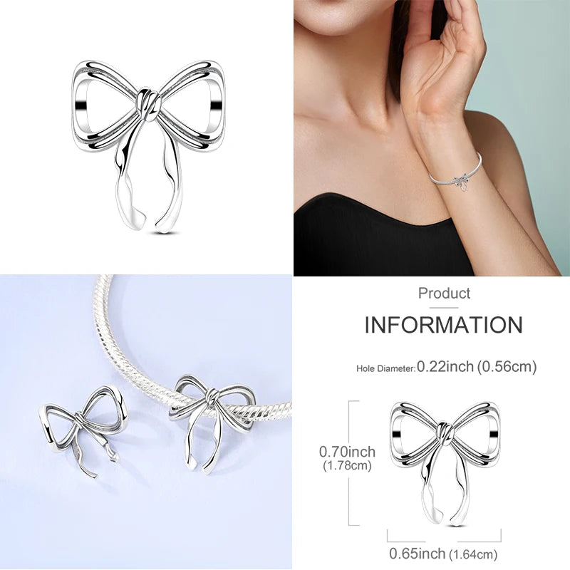 MULA 1PC 925 Sterling Silver Bow Charms Pendant Fit Original 925 Snake Chain Bracelet DIY Fine For Women Jewelry Making Gift