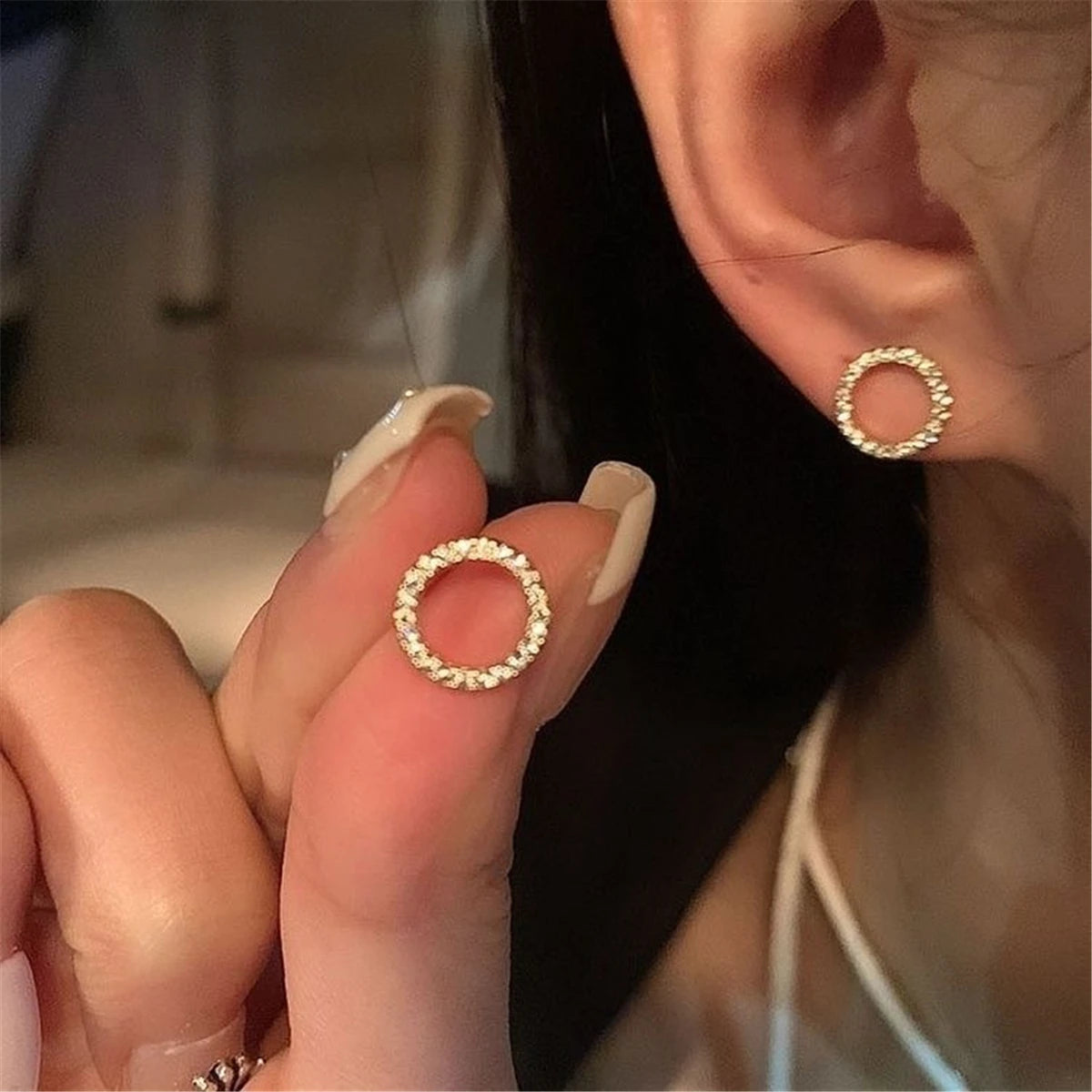 Delicate Small Circle Stud Earrings for Women Gold Color Crystal Minimalist Korean Party Summer Fashion Jewelry Accessories