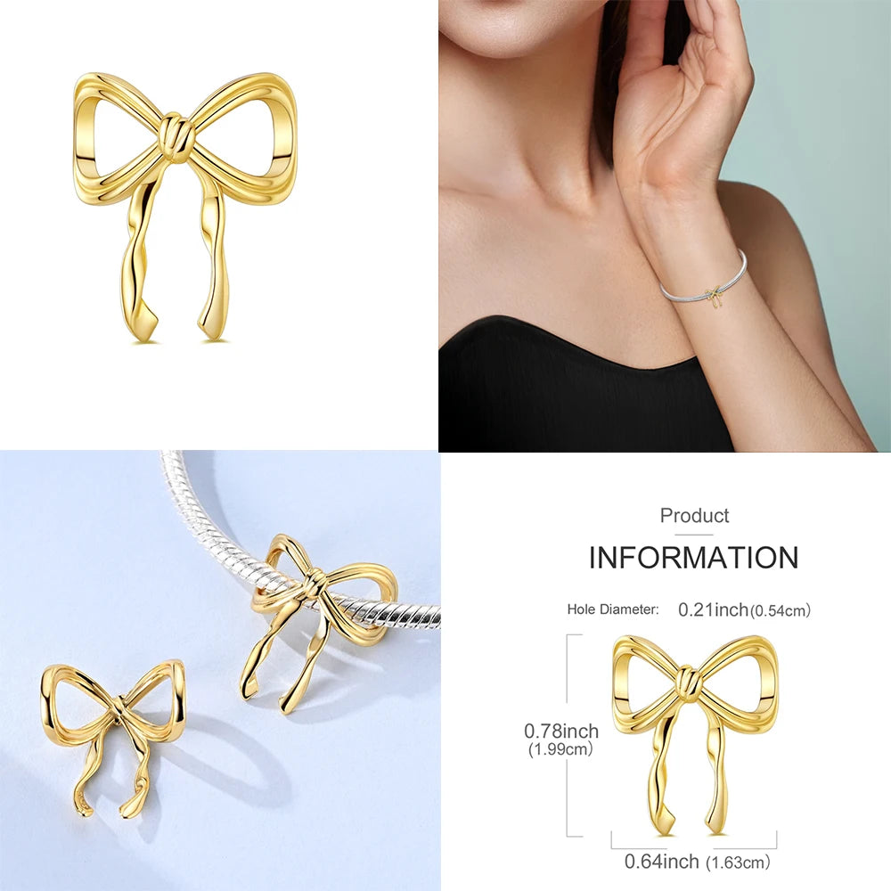 MULA 1PC 925 Sterling Silver Bow Charms Pendant Fit Original 925 Snake Chain Bracelet DIY Fine For Women Jewelry Making Gift