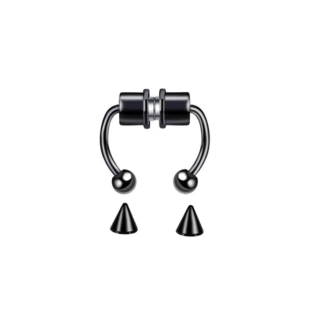 Stainless Steel Magnetic Nose Ring - Fake Non-Piercing Horseshoe Hoop, Clip-on Septum Jewelry