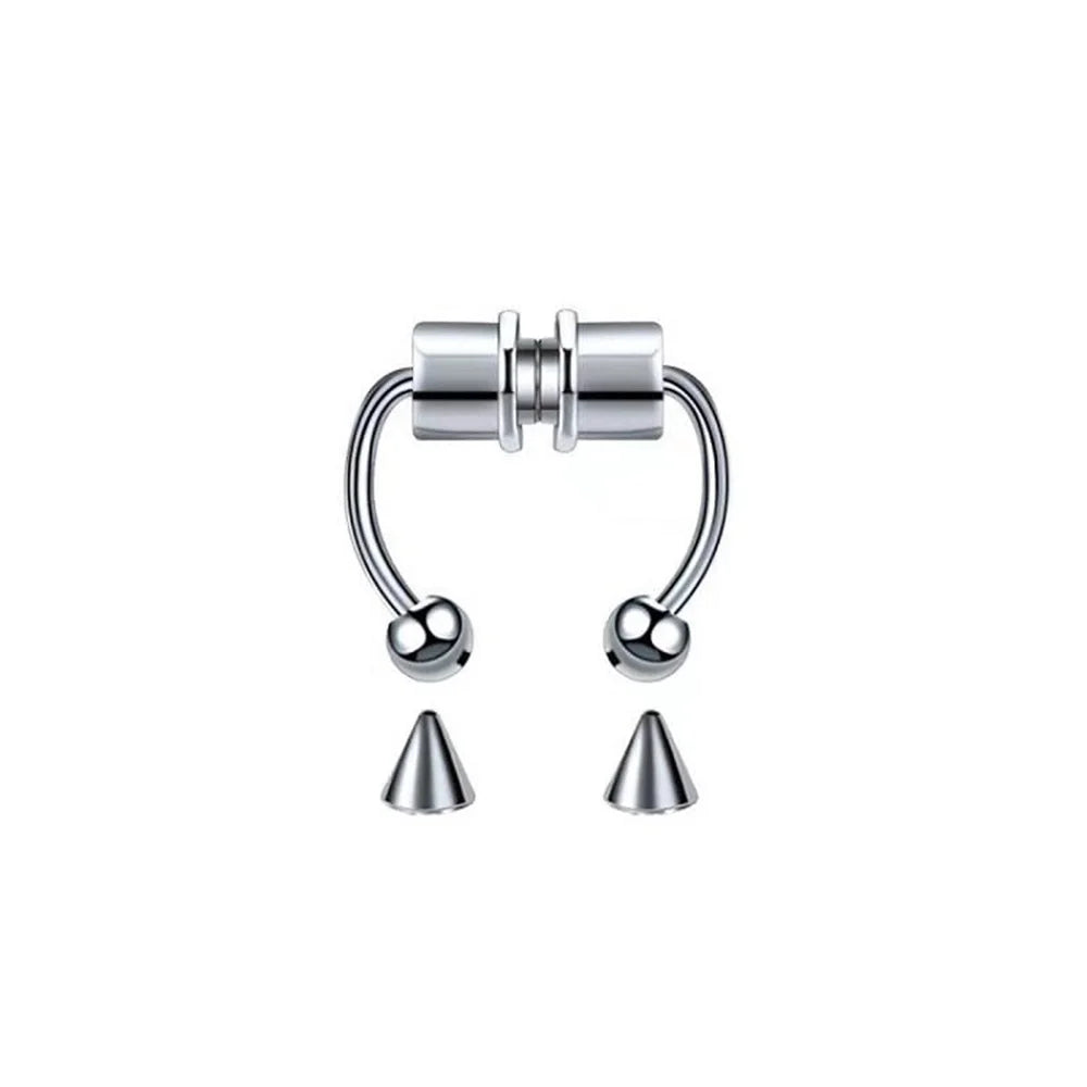 Stainless Steel Magnetic Nose Ring - Fake Non-Piercing Horseshoe Hoop, Clip-on Septum Jewelry